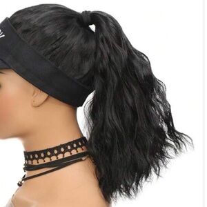 Baseball Cap Wig with Curly Hair Ponytail Hair Extension Adjustable Black